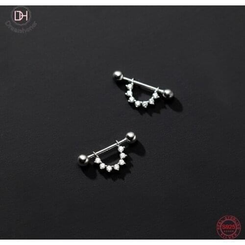 Dreamhonor Minimalist 925 Sterling Silver Strand Zircon Wedding Screw Ball Stud Earrings Gift for Girls Kids Lady
