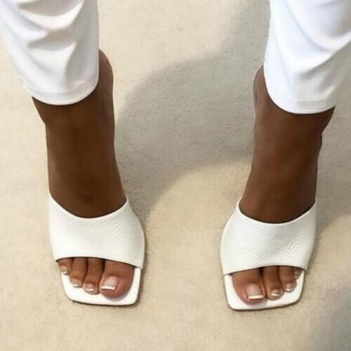 Women Thin High Heels Slippers Peep Toe Rubber Sole Black White Elegant Dress Party Wedding Shoes Ladies Female Outdoor Slides