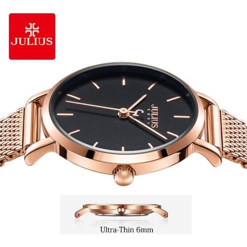 Julius Women UltraThin Watch Simple Ladies Casual Watches Fashion Stainless Steel Mesh Belt Wristwatch Top Brand Montre