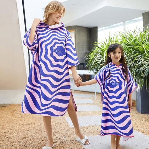 Womens and childrens bath towel cloak parent-child beach bathrobe microfiber parent-child quick-drying changing bathrobe