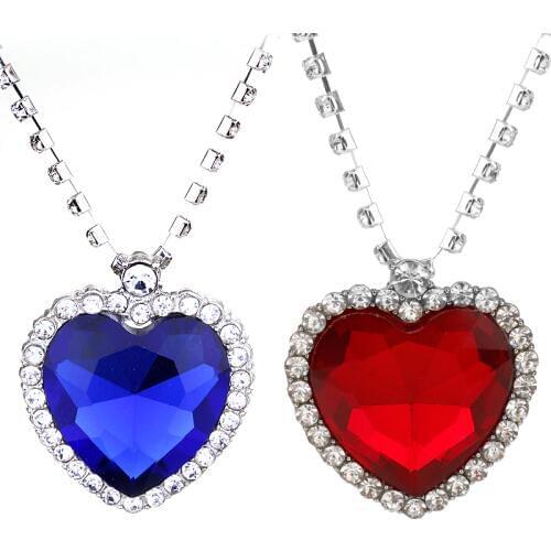 Hot Titanic Heart of the Sea Necklaces for Women Blue Red Romantic Chain Pendant Necklaces Fashion Wedding Jewelry Gifts