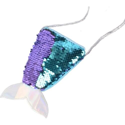 Hot Sales 1 Piece High Quality Paillette Fish Tail Gilrs Purse Bag Cute Anime Coin Bag Lovely Kids Girls Messenger Bag