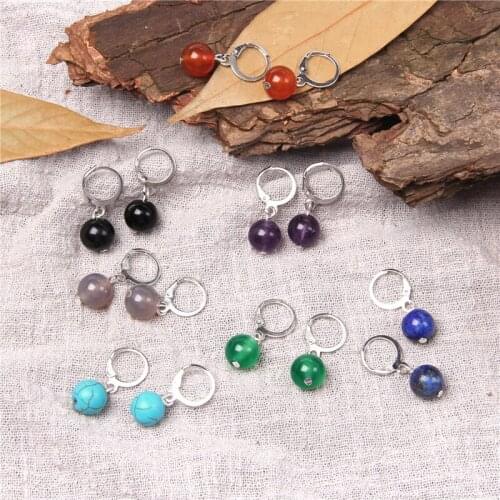 10MM Natural Round Beads Earrings For Women Lapis Lauzli Pendant Dangle Earring Circle Buckle EarRing For Female Eardrop Jewelry