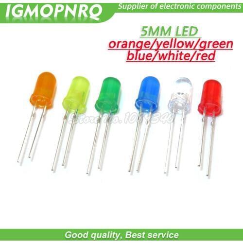 100pcs 5mm LED Diode 5mm round head fog red/yellow/white/green/blue/orange light-emitting diodes IGMOPNRQ