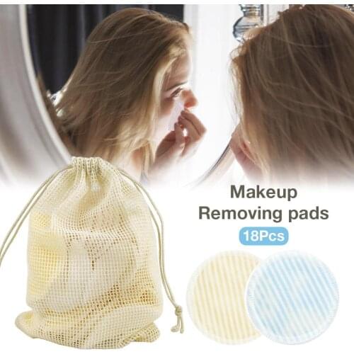 Makeup Removal Cotton Pad Bamboo Fiber Reusable Cotton Rounds Pads For Face Eye 18Pcs