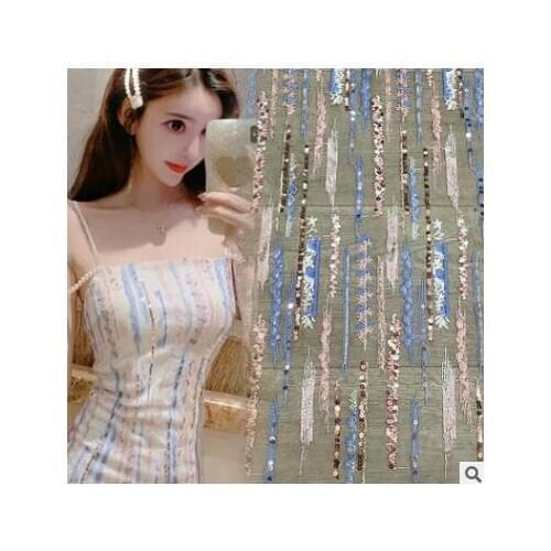 2020New Sequin Fabric Net Red Womens Color Bead Lace Mesh Embroidery Fabric