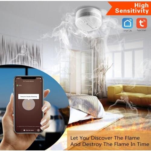 2021 New Tuya Smart Home WiFi Smart Smoke Sensor Detector Smoke Networking Alarm Smart Sensor Work With Smart Life/Tuya APP