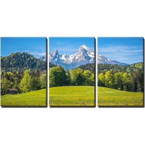 3 Piece Canvas Wall Art - Idyllic Landscape in The Alps with Fresh Green Meadows -Modern Home Decor Drop shipping