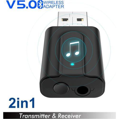 JINSERTA 2019 New 2 in 1 USB Bluetooth 5.0 Audio Receiver & Transmitter 3.5mm AUX Adapter for TV PC Car Bluetooth Headphone