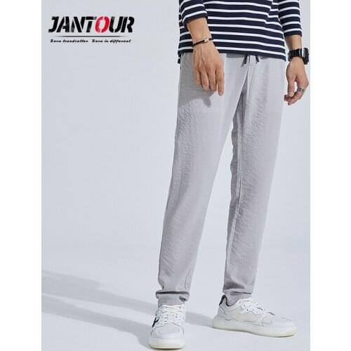 Brand Summer Pants Mens Skinny Stretch Korean Casual Slacks Slim Fit Chino Elastic Waist Jogger Dress Trousers Male Thin 28-38