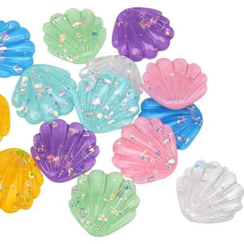CheerBows Shells Resin Glitter Accessories Flat Back Resin For Handmade Materials Cabochons DIY Crafts Resin Decoration 8pcs