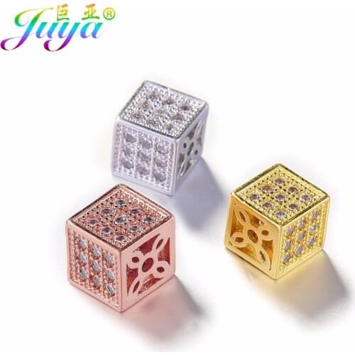 DIY Metal Beads Supplies Micro Pave Zircon AAA Cubic Zirconia Square Copper Beads Accessories For Beadwork Jewelry Making