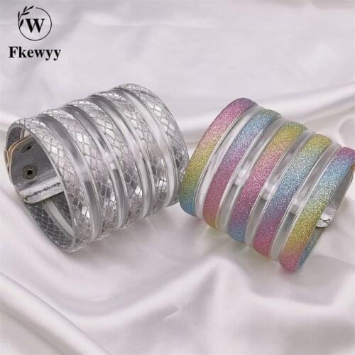 Fkewy New Fashion Bangles For Women Rainbow Color Designer Jewelry Charm Punk Accessories Party Snake Bracelet Buckle Bohemia