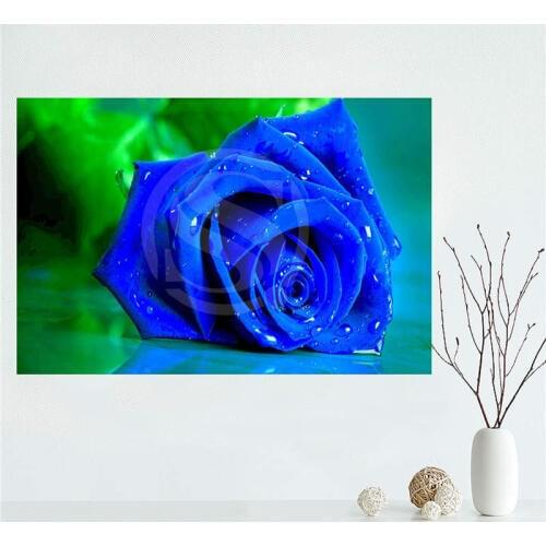 YJW523-L30 Custom beautiful blue roses Nature Flowers Canvas Painting Wall Silk Poster cloth print DIY Fabric Poster FF-25