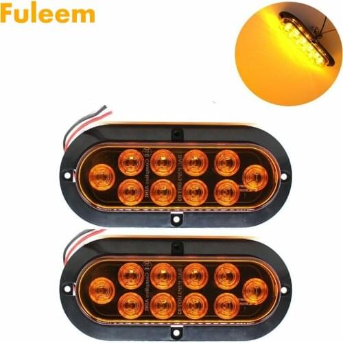 Fuleem 2PCS 6INCH 10 LED Surface Mount Oval Amber Stop Brake Marker Tail LED Light 12V Waterproof