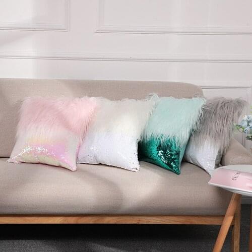 INS Long Fur Sequins Patchwork Cushion Cover Decorative Pillow Cover for Sofa Car Home Decor