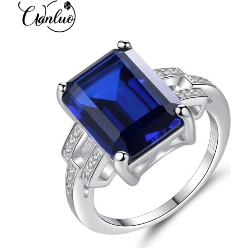 WANLUO Exquisite 100% Silver 925 Sterling Finger Rings For Women Emerald Cut Big Size Engagement Ring Geometric Design Jewellery