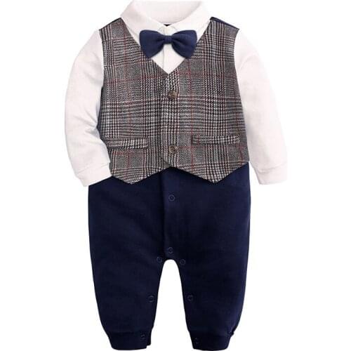 Autumn Spring Gentleman Style Newborn Rompers Baby Boy Girl Clothes Bow Tie Feet Romper Kids Clothing Infant Toddler Jumpsuits
