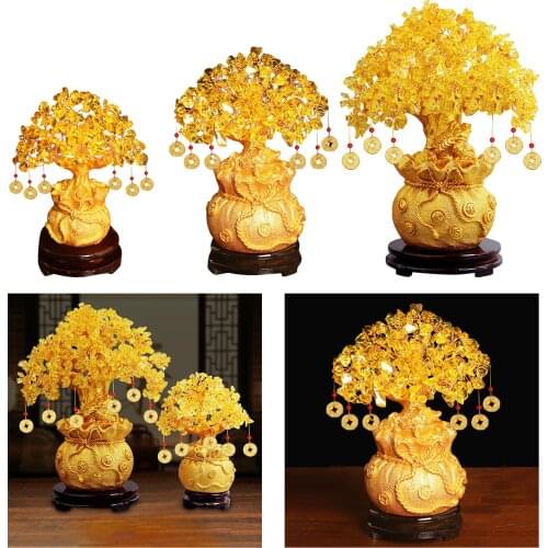 Crystal Feng Shui Money Tree Citrine Gemstone Tree Luck Wealth Home Decor