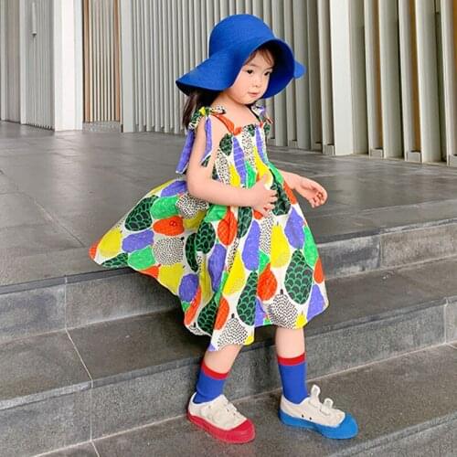 Summer Girls Dress Korean Style Colorful Fruit Pattern Fashion Beach Suspender Dress Baby Kids Clothes ChildrenS Clothing