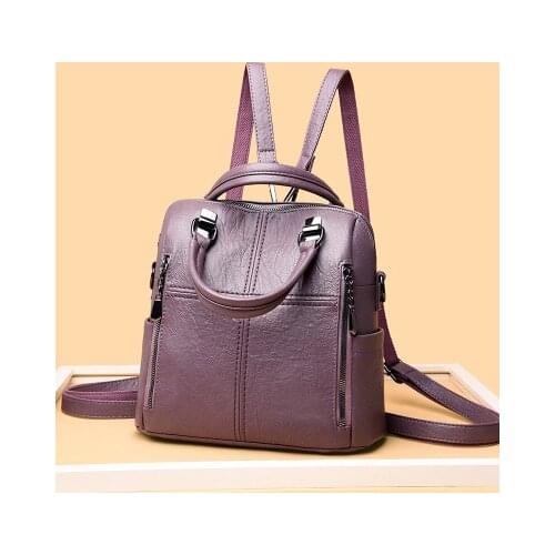 Lady small fashion vegan pu leather black red blue brown backpack for women casual multi functional shoulder bag