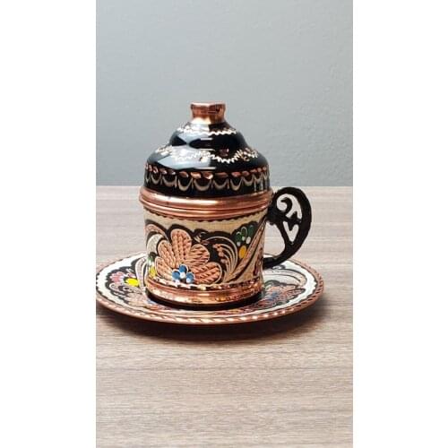 Copper Turkish Coffee Cup with Saucer and Lid TRADITIONAL DESIGN Each Türk kahve fincanı bakır el yapımı otantik tasarım ka