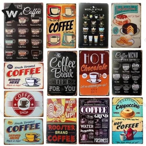 Coffee Menu Metal Poster Tin Sign Vintage Wall Art Wall Sticker Shabby Metal Sign Tin Plaque Retro Tin Sign for Tavern Bar Decor