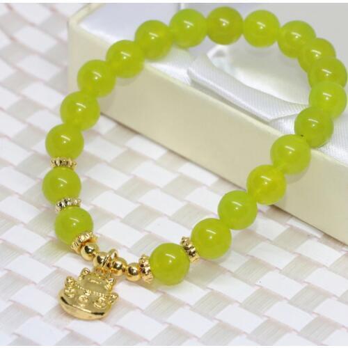 Fashion 8mm olive green natural stone jades chalcedony beaded bracelets round beads women accessories jewelry 7.5inch B2065