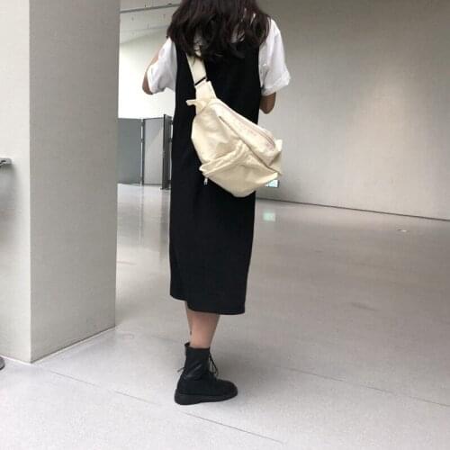 Trendy Black Chest Bag Zipper Canvas Bag Adjustable Shoulder Straps Cool School Bag Simple Design Crossbody Bag 2021 New