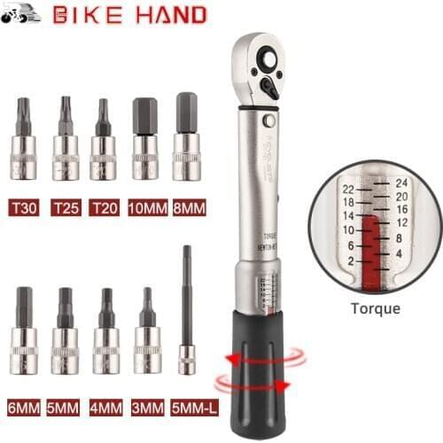 BIKEHAND Torque Wrench Bicycle Repair Tools Allen Key Tool Socket Spanner Set bike Repair Tool Kits 1/4'' Torque Fix Set 2-24 NM