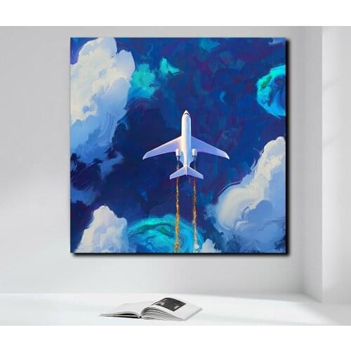 Plane In Sky Wall Art Canvas Nordic Posters Prints Landscape Painting Wall Pictures Living Room Home Decor Framework Accessories