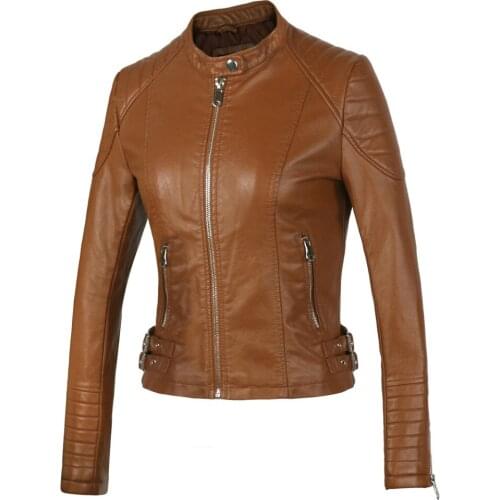 New Nice Womens Winter Autumn Brown bomber motorcycle Leather jackets women 5 color brand jacket jaqueta de couro Women coat