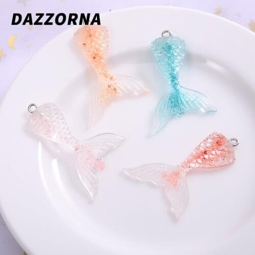 New Fashion 10Pcs/Pack Transparent Glittering Fish Tail Shape Acrylic Pendants Charm Pendants For Jewelry Making Diy Handmade