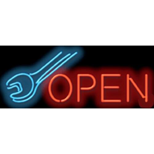 Open with Wrench Repair Businese Repair Car Auto neon sign Glass Tube Bulb Handcrafted signs Shop Store Business signage 17"x14"