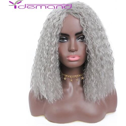 Y Demand HAIR 14 inch Grey Afro Kinky Curly Women Wigs Fluffy African American Synthetic Wigs for Women