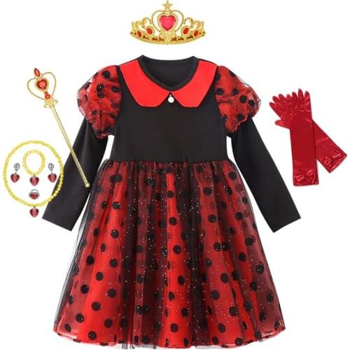 Girls Princess Tulle Dress Black Red Dot Dresses Halloween Christmas Cosplay Costume for Kids Baby 3-12T
