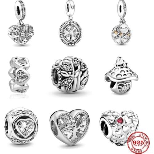 Fit Original Pandora Charms Bracelet 925 Sterling Silver Family Tree Love Heart Dangle charm bead DIY Jewelry Making Berloque