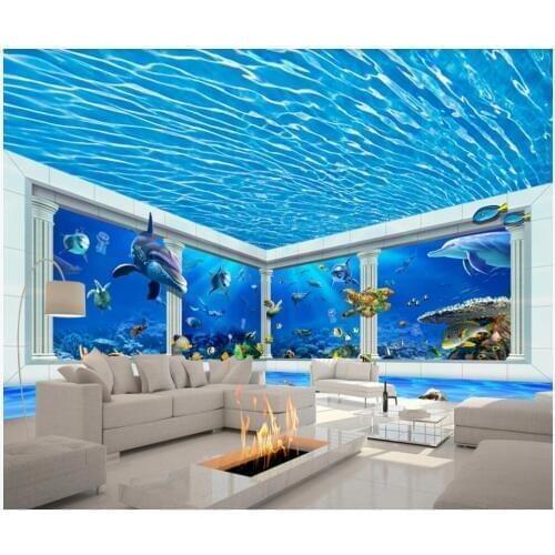 Custom photo 3d wallpaper Roman column underwater world dolphin full house backdrop home decor room wallpaper for wall 3 d