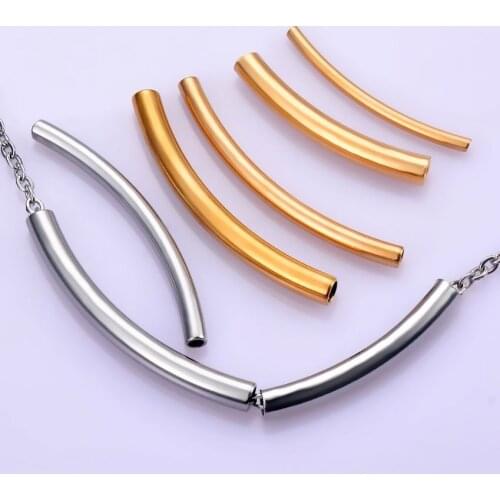 Dropship 20pcs/lot stainless steel Silver/Gold Smooth Long Curved Noodle Tube Spacer Beads Connector for DIY Jewelry Making