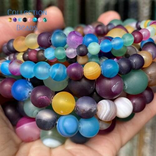 Natural Dull Polished Multicolor Stripe Agates Loose Round Beads For Jewelry Making 4-12 mm Diy Bracelets Accessories Wholesale