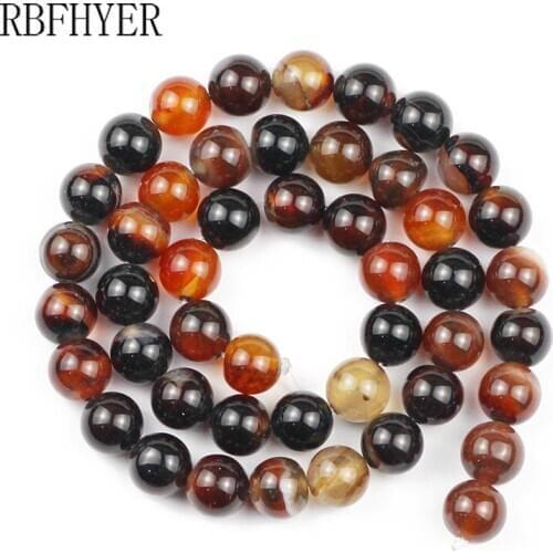 Natural Stone beads 4 6 8 10 12mm Brown Stripes Agates Round Onyx loose bead for jewelry Bracelet beaded Making 15'' Strand DIY