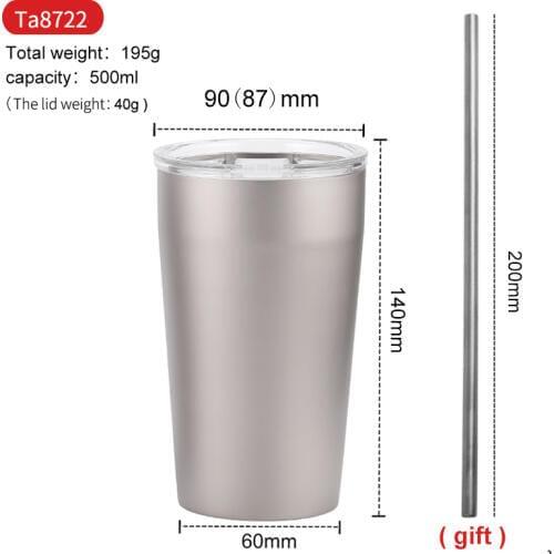 Rover Camel 500ml Titanium Double Wall Beer juice Cup Coffee Mug Water Cup With Lid for Outdoor Camping with Free Straw