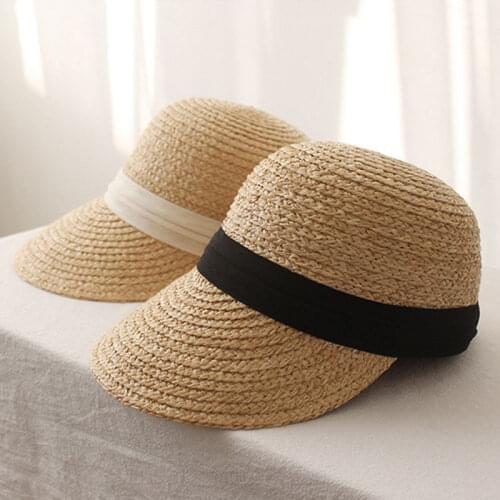 New Raffia Straw Hats For Women Summer Elegant Ladies Equestrian Hat Visor Beach Vacation Sun Visor Casquette Femme Gorras Mujer