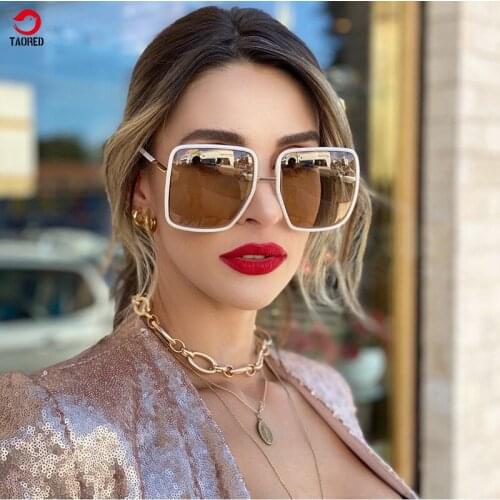 Woman trendy fashion sunglasses square frame new luxury brand outdoor travel party Italy design metal sunglassesTAORED eyewear