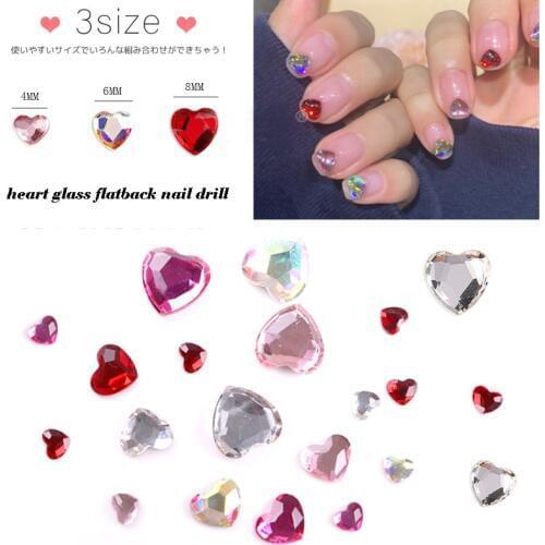 Love Heart Glass nail art Diamond Rhinestone Heart shape nail drill Nail art Jewelry Flatback nail Drill crystal nail decoration