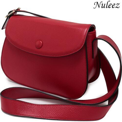 Nuleez Saddle Big Strap Genuine Leather Bag fashion wallet cute Women Cross-body Messenger bag Shoulder high quality 2019