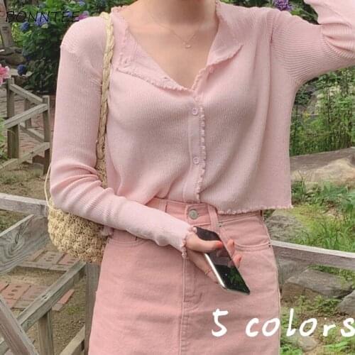 Sweater Women Lovely Cardigan Lady Summer Candy Colors Preppy Style All-match Solid Cropped Clothing Korean Chic Knitting Slim