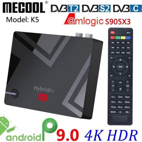 MECOOL K5 DVB T2 S2 TVBOX 2G 16G Smart TV Box Android 9.0 Amlogic S905X3 2.4G 5G Dual WIFI LAN 100M Media player PVR Recording