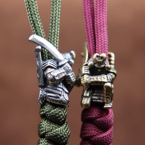 Japanese Broadsword Samurai EDC Knife Bead Brass Lanyard Pendant Outdoor Flashlight Woven Paracord DIY Bracelet Charms Accessory