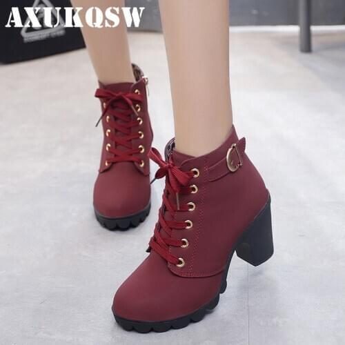 Shoes Women Boots Fashion High Heel Shoes Women Boots Ladies Buckle Platform Artificial Leather Hiking Shoes Zapatos De Mujer